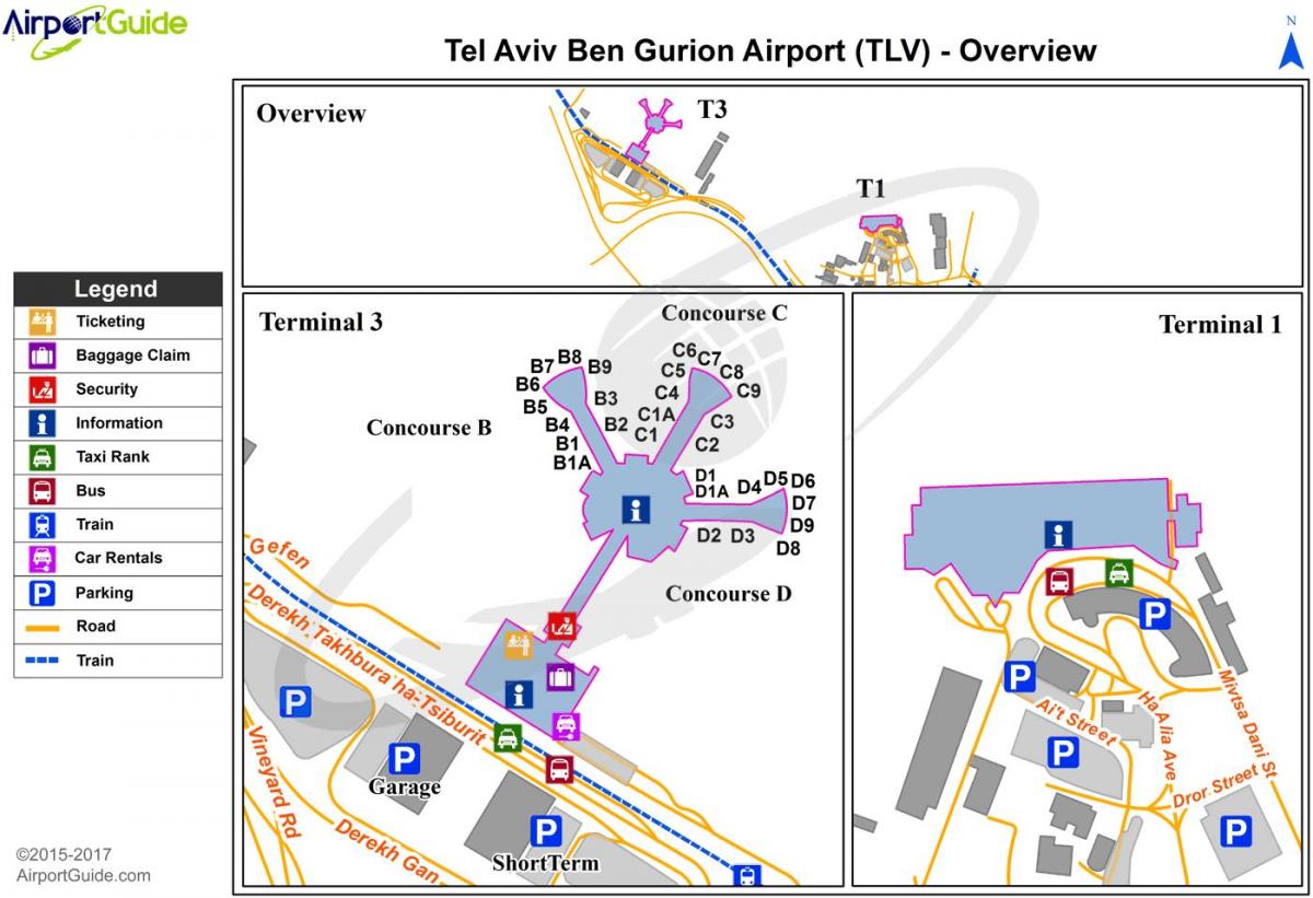ben gurion terminal de aeroporto 3 mapa