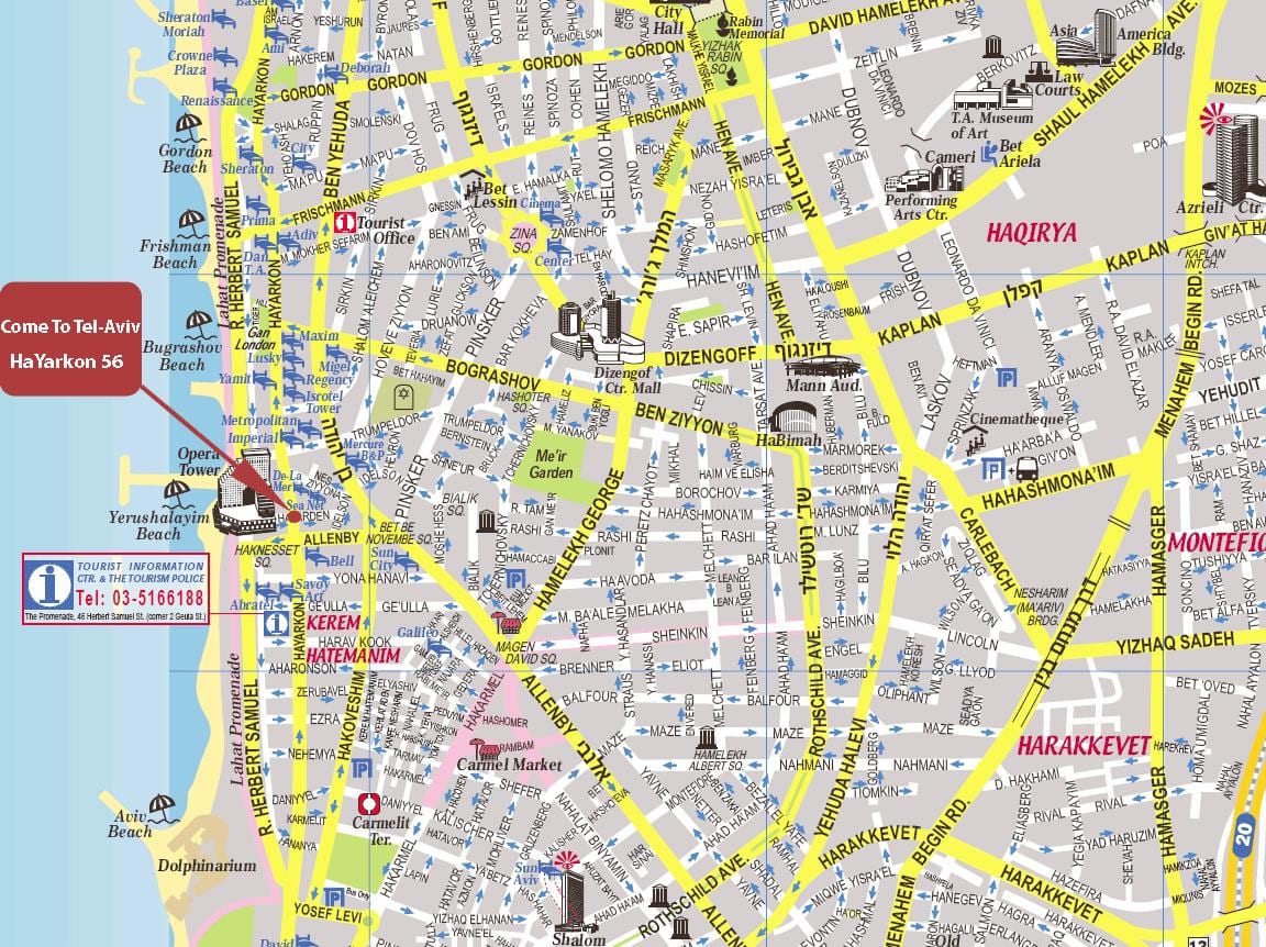 mapa de Tel Aviv e áreas circundantes